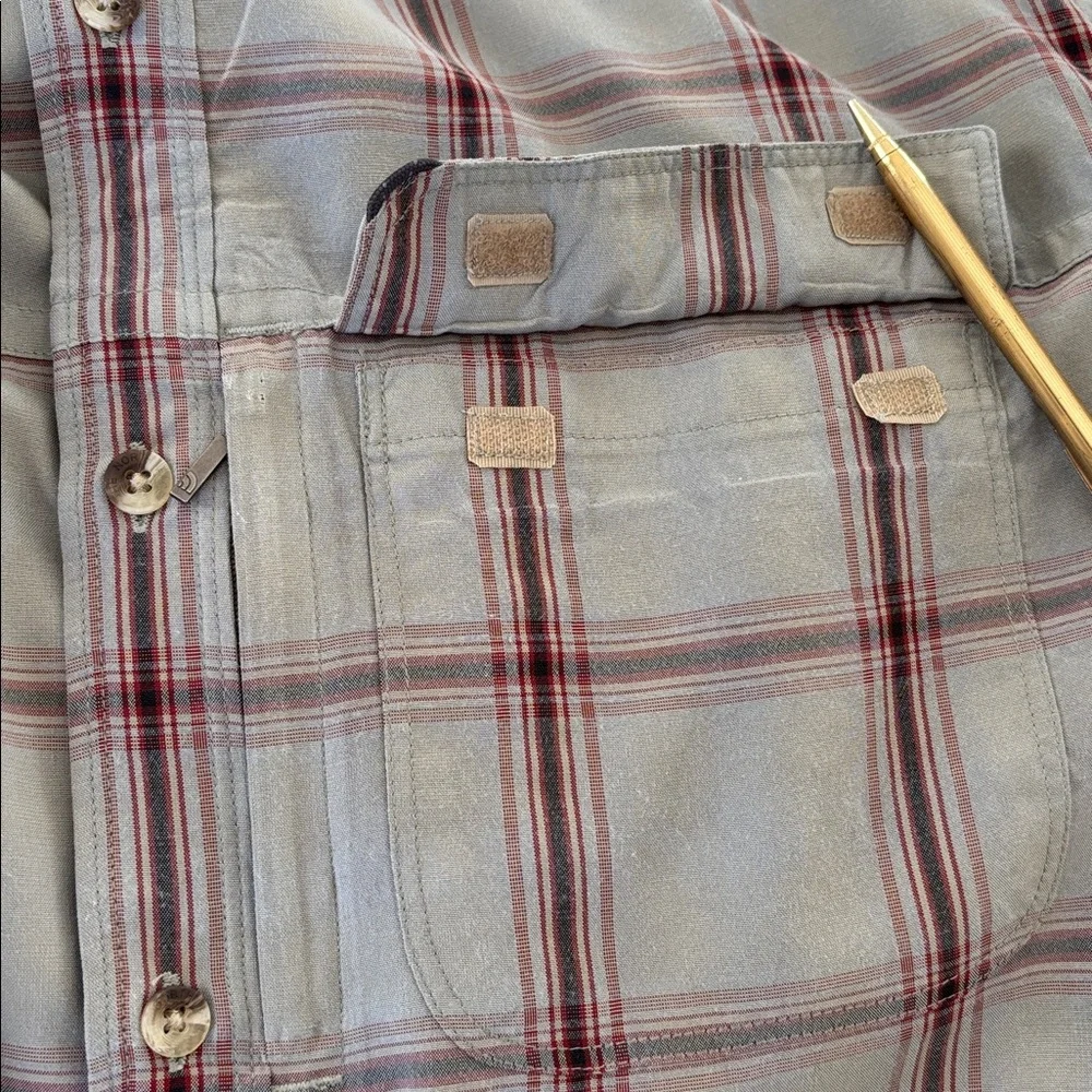 North Face Polyester Blend Green Plaid‎ Shirt Zip Pocket Outdoors Work Mens XL
